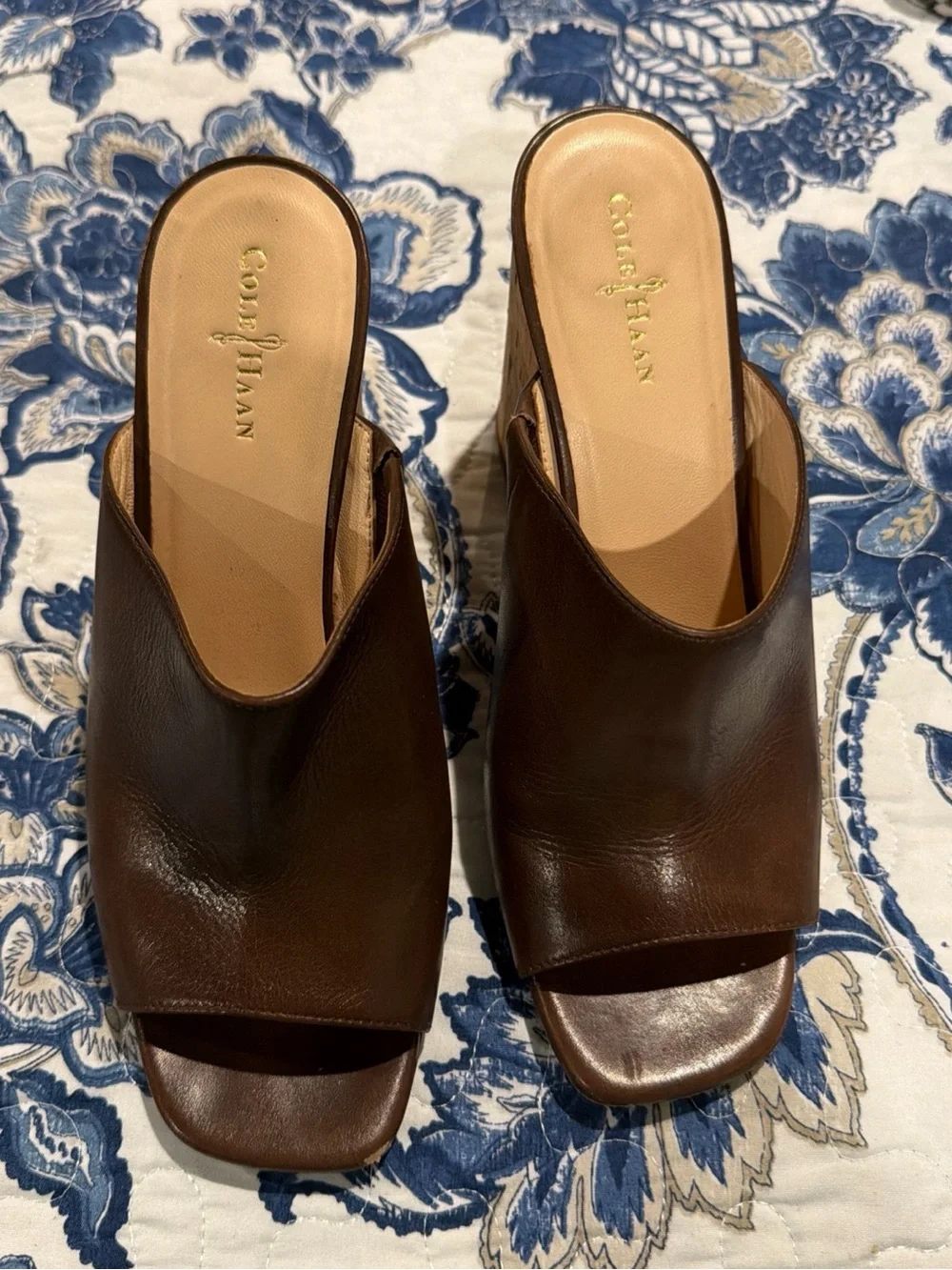 Cole Haan Brown Leather Open-Toe Mule Slides
